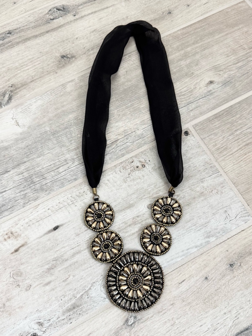 Boho Chic Black Gold Statement Necklace